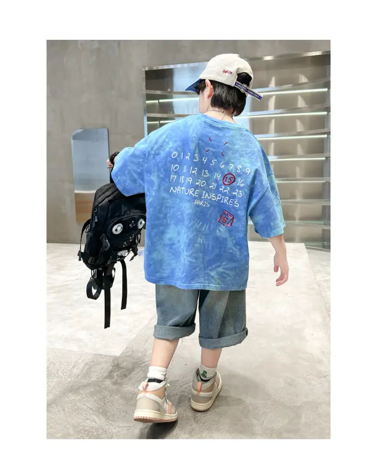 Blue Printed Kids T-Shirt Medium Large Summer Casual Wear — feature 11