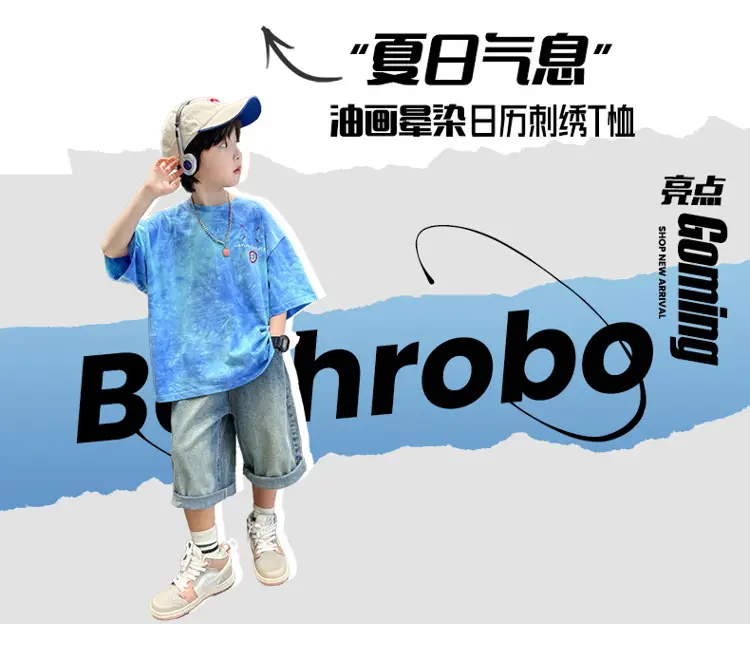 Blue Printed Kids T-Shirt Medium Large Summer Casual Wear — feature 4