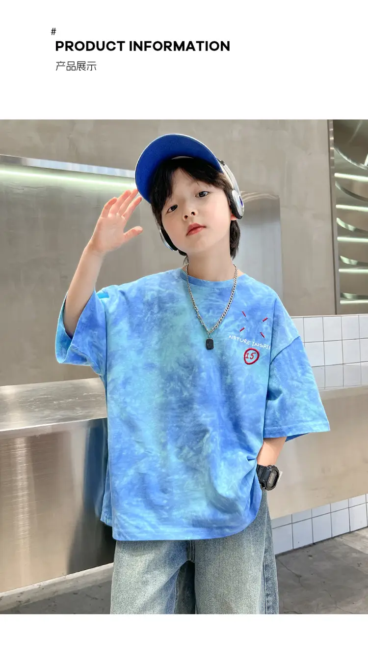 Blue Printed Kids T-Shirt Medium Large Summer Casual Wear — feature 9