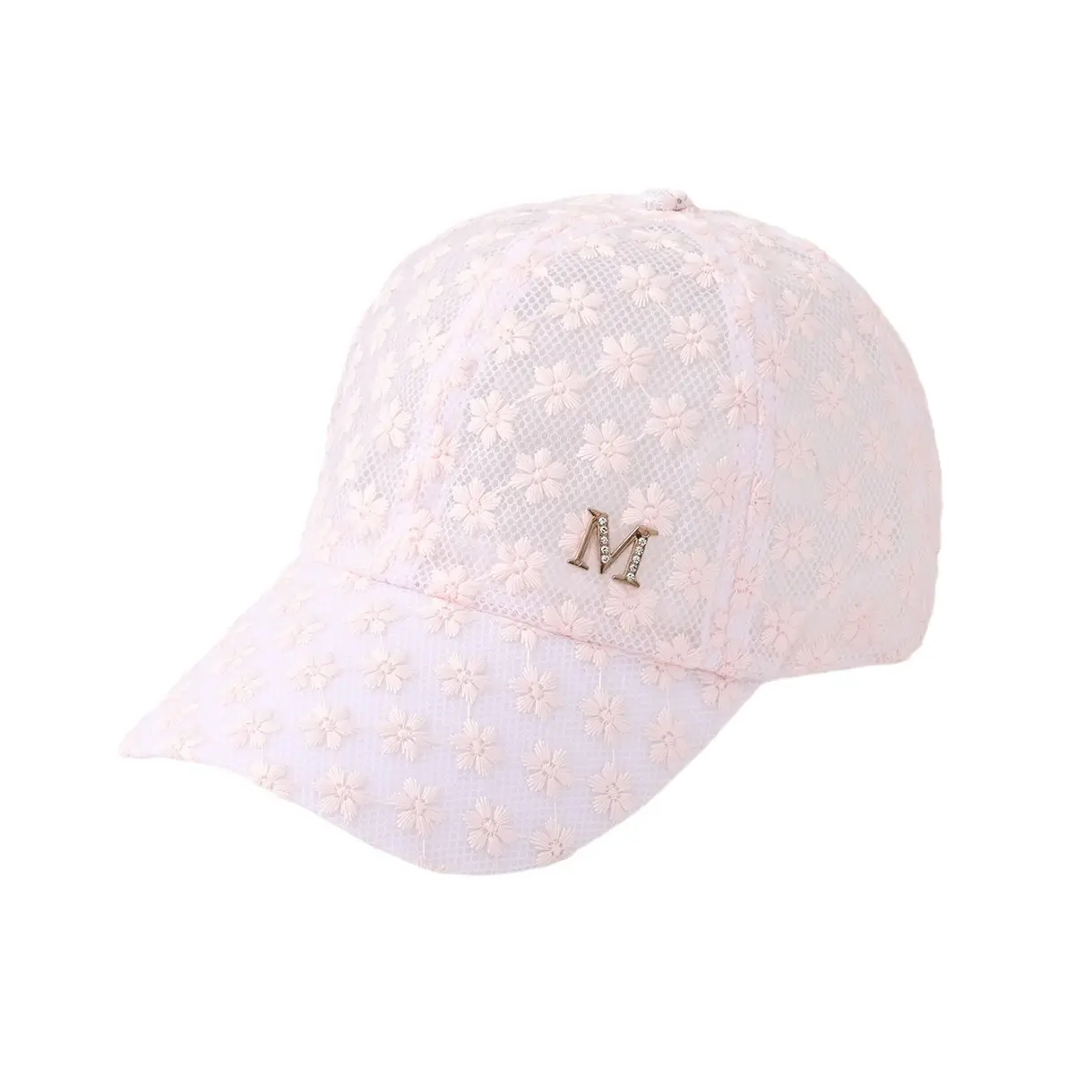 Women's Pink Hollow Lace Baseball Cap with M Logo - Image 6