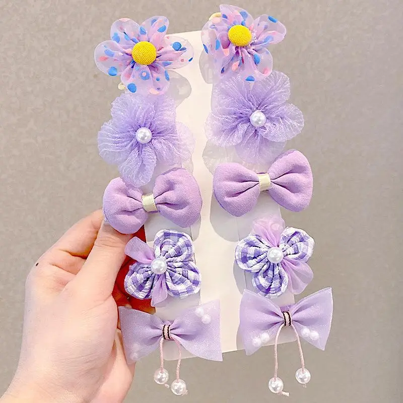 Children's Bow & Flower Hair Clips Set - Image 5
