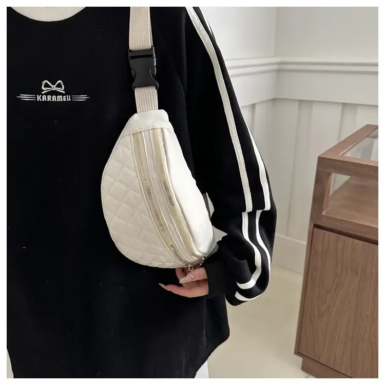 Women's Rhomboid Saddle Crossbody Bag White Nylon Spring 2024 - Image 9