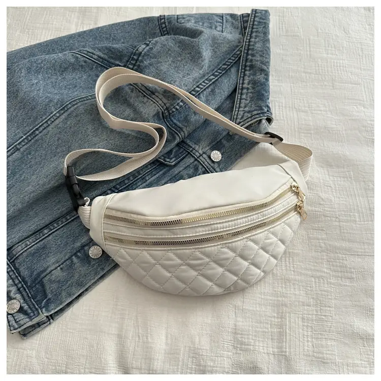 Women's Rhomboid Saddle Crossbody Bag White Nylon Spring 2024 - Image 2