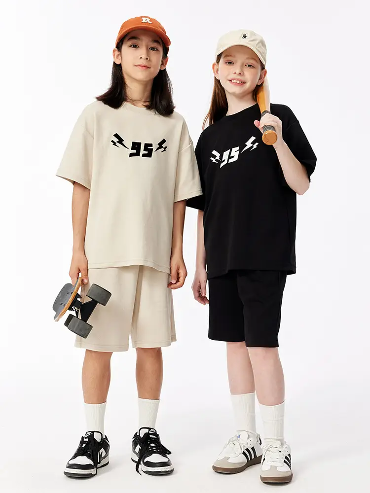 Black Flocking Printed Short Sleeve T-Shirt for Girls Boys - Image 6
