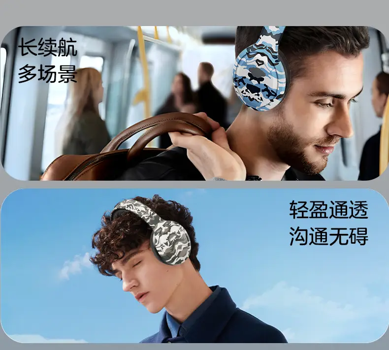 Wireless Bluetooth Headphones Camo Heavy Bass Long Battery — feature 10