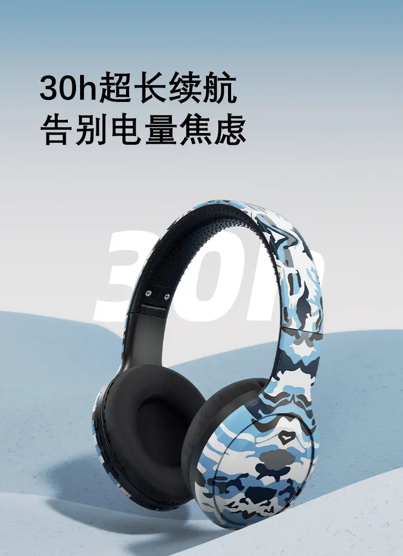 Wireless Bluetooth Headphones Camo Heavy Bass Long Battery — feature 12