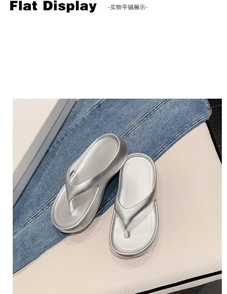 Thick-Soled Flip-Flops for Women Summer Eva European and American Ins Trbottomy Soft-Soled Flats-Soled Electroplated Silver Korean Fashion Sandals — feature 40