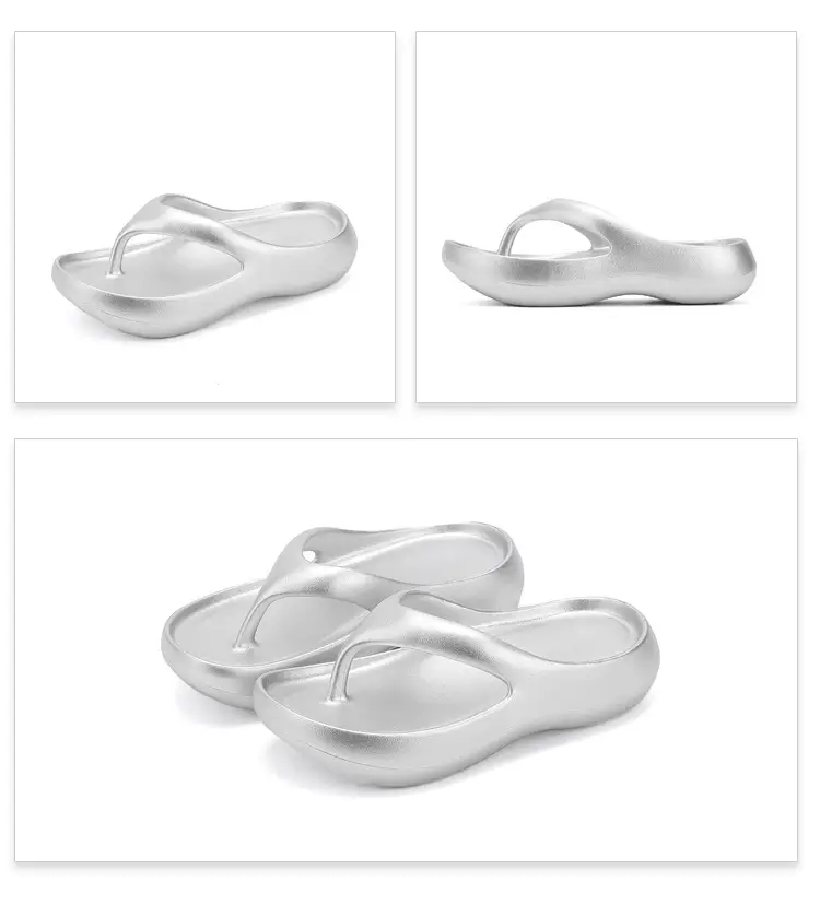 Thick-Soled Flip-Flops for Women Summer Eva European and American Ins Trbottomy Soft-Soled Flats-Soled Electroplated Silver Korean Fashion Sandals — feature 45