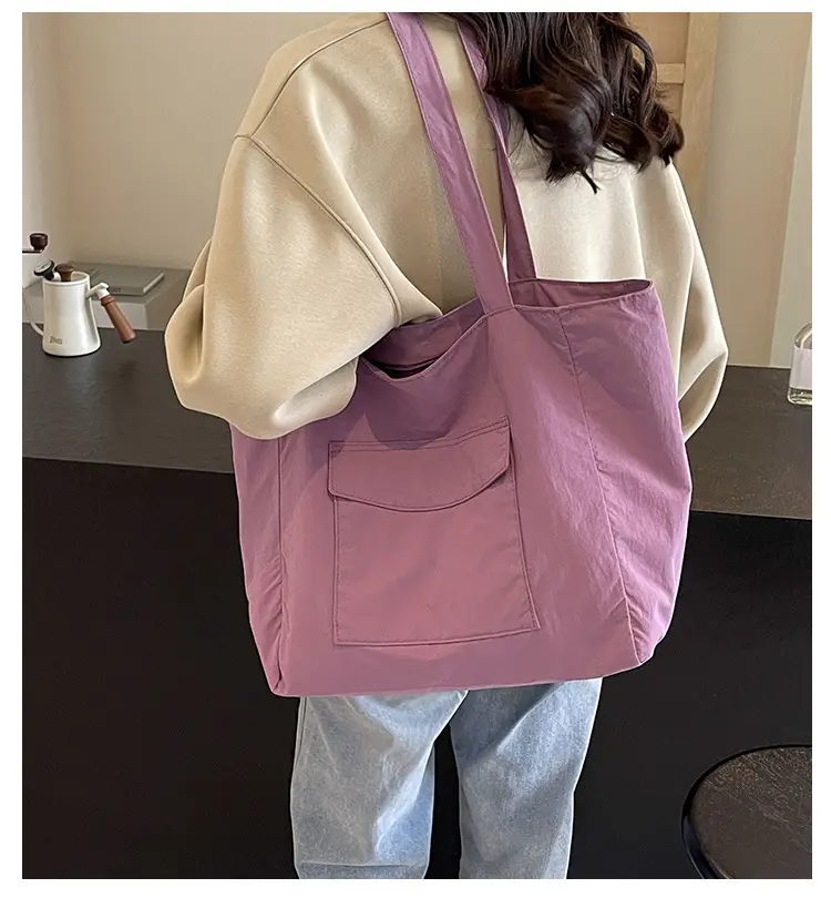 Purple Nylon Tote Bag Large Capacity Commuter Shoulder Bag — feature 1