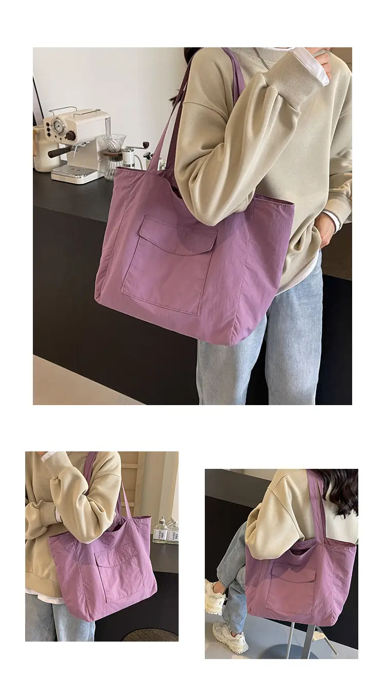 Purple Nylon Tote Bag Large Capacity Commuter Shoulder Bag — feature 11