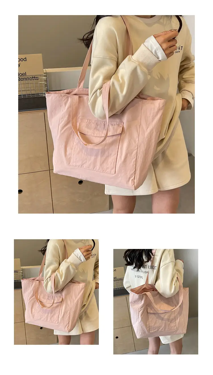 Purple Nylon Tote Bag Large Capacity Commuter Shoulder Bag — feature 12