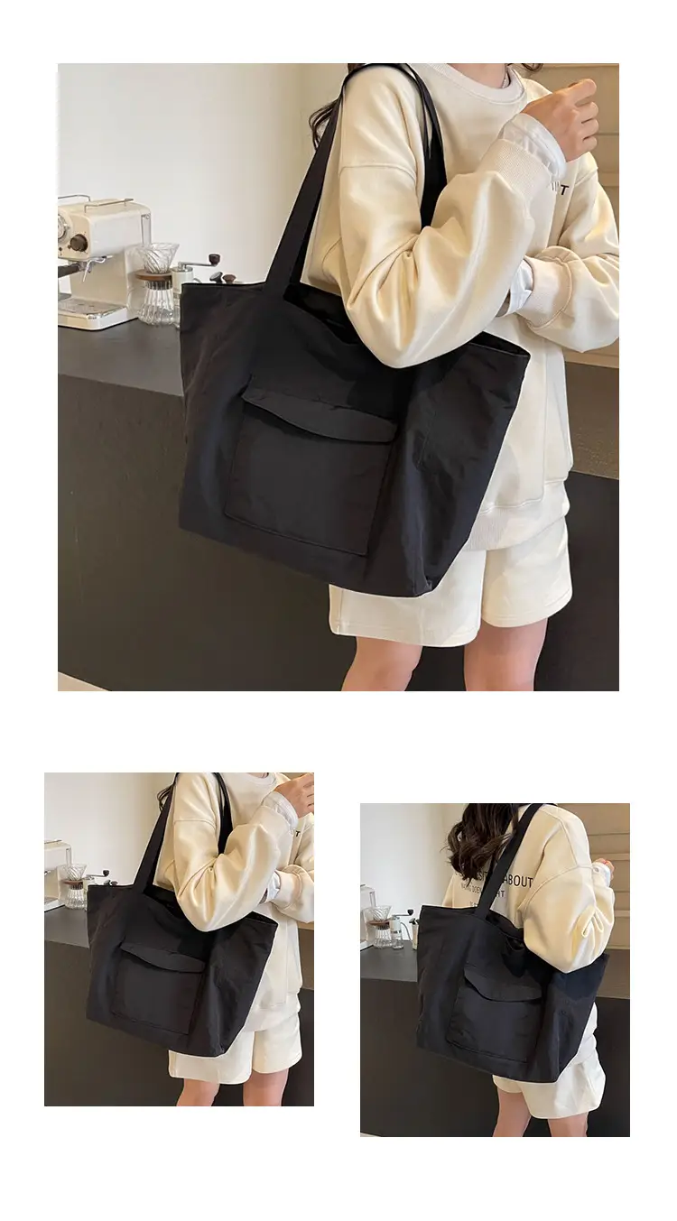 Purple Nylon Tote Bag Large Capacity Commuter Shoulder Bag — feature 14