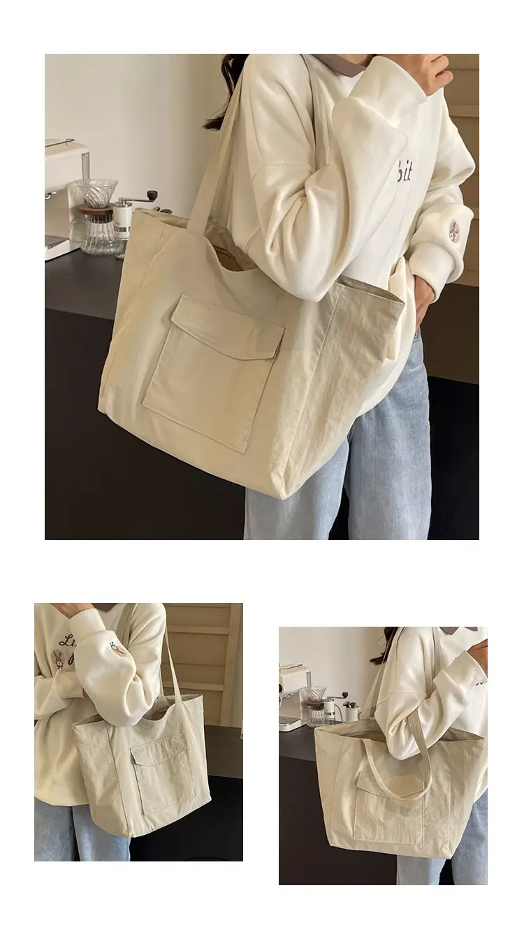 Purple Nylon Tote Bag Large Capacity Commuter Shoulder Bag — feature 15