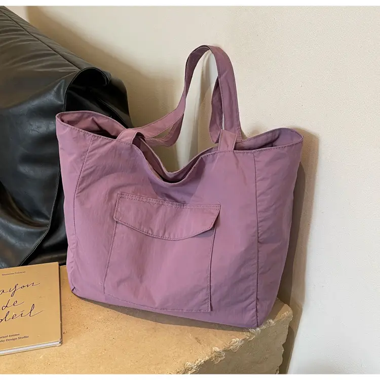 Purple Nylon Tote Bag Large Capacity Commuter Shoulder Bag — feature 19