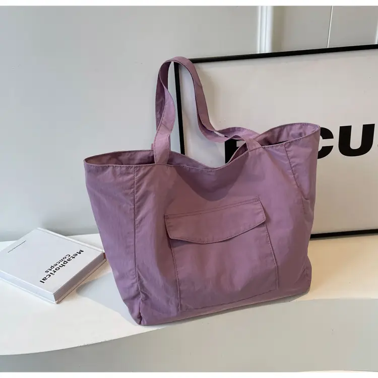 Purple Nylon Tote Bag Large Capacity Commuter Shoulder Bag — feature 20