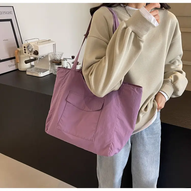 Purple Nylon Tote Bag Large Capacity Commuter Shoulder Bag — feature 25