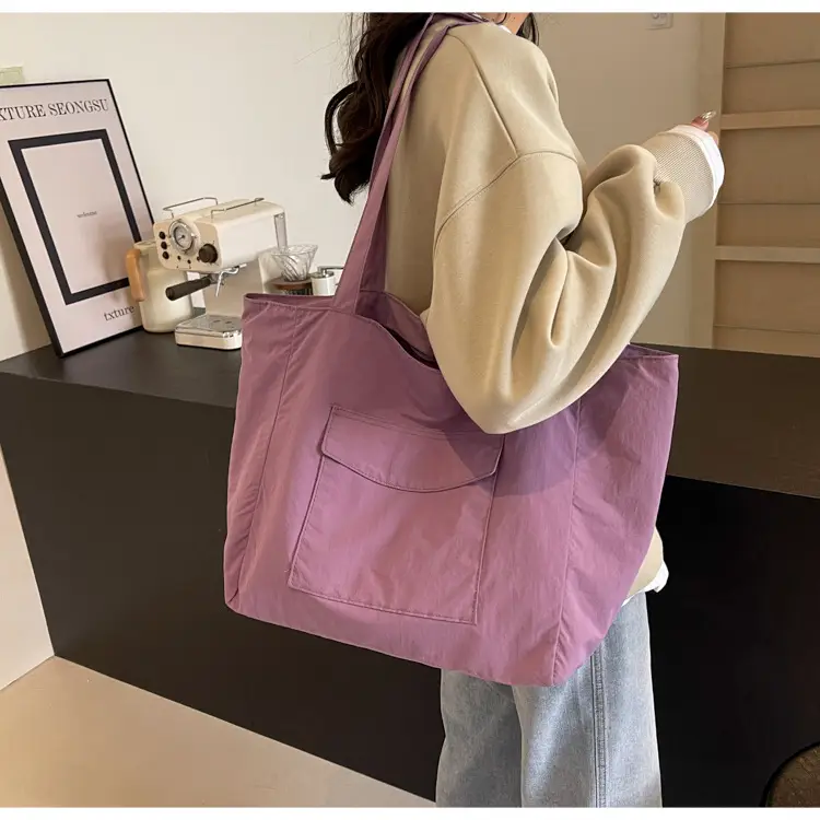 Purple Nylon Tote Bag Large Capacity Commuter Shoulder Bag — feature 26