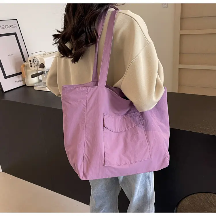 Purple Nylon Tote Bag Large Capacity Commuter Shoulder Bag — feature 27