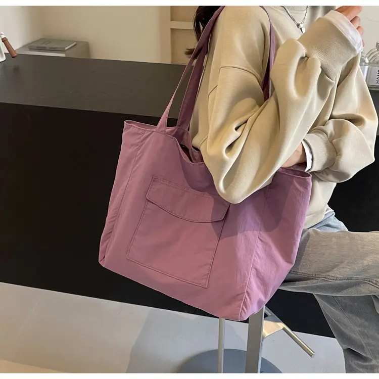 Purple Nylon Tote Bag Large Capacity Commuter Shoulder Bag — feature 28