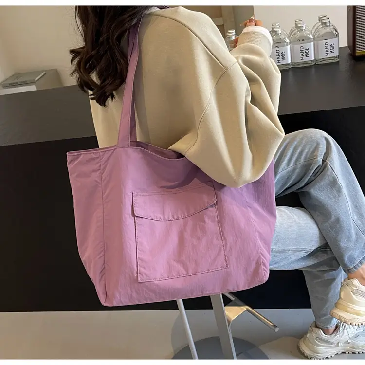 Purple Nylon Tote Bag Large Capacity Commuter Shoulder Bag — feature 29
