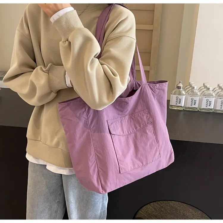 Purple Nylon Tote Bag Large Capacity Commuter Shoulder Bag — feature 30