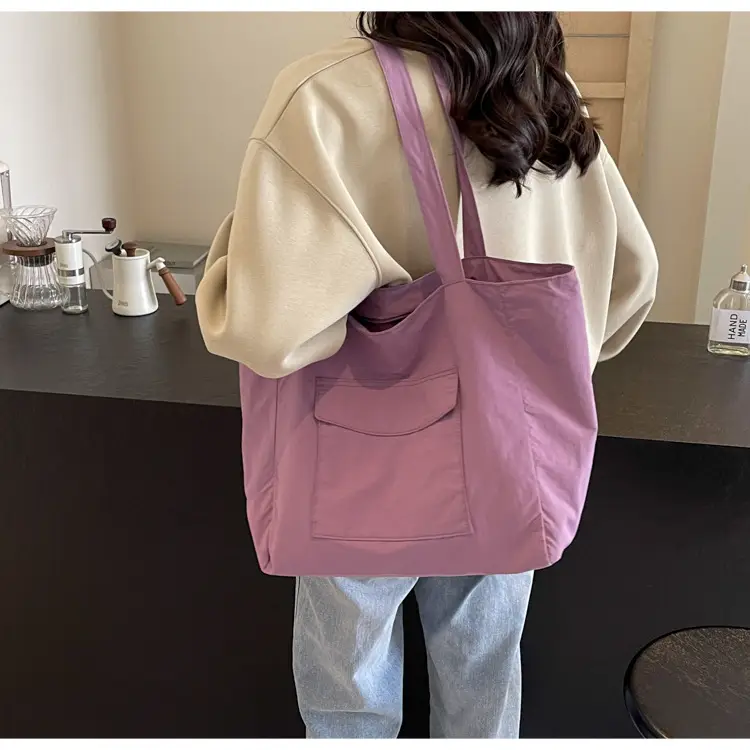 Purple Nylon Tote Bag Large Capacity Commuter Shoulder Bag — feature 31