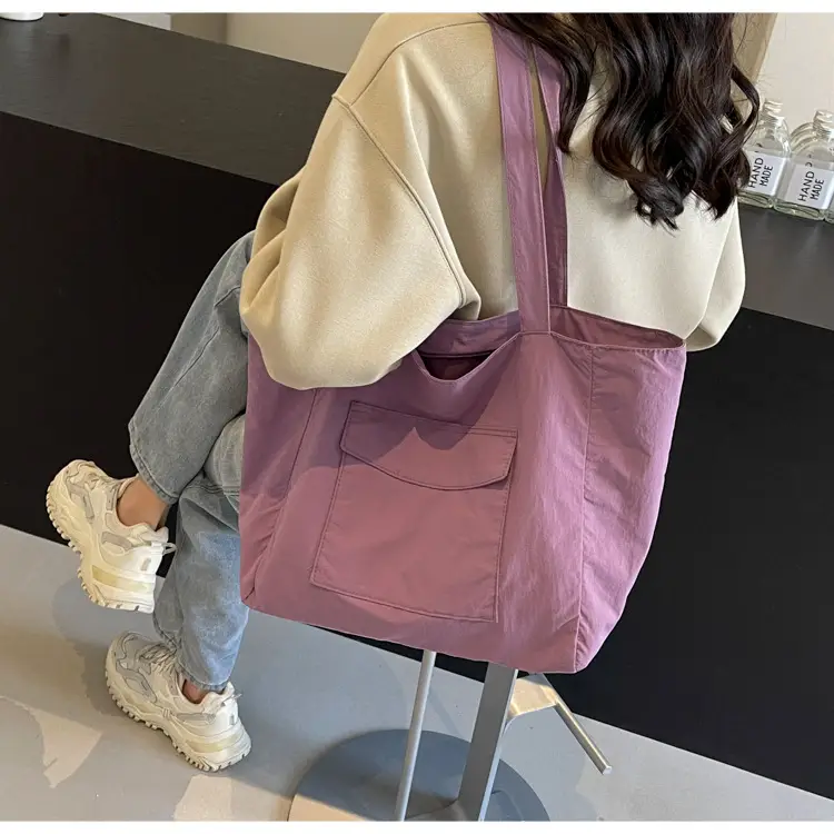 Purple Nylon Tote Bag Large Capacity Commuter Shoulder Bag — feature 32