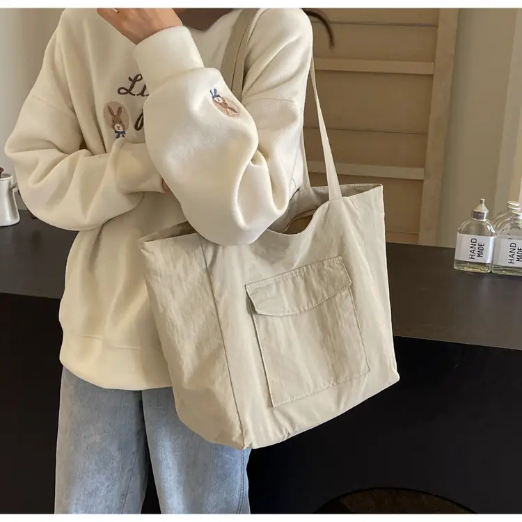 Purple Nylon Tote Bag Large Capacity Commuter Shoulder Bag — feature 36
