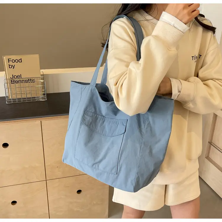 Purple Nylon Tote Bag Large Capacity Commuter Shoulder Bag — feature 41