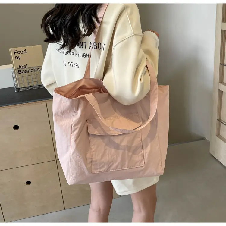 Purple Nylon Tote Bag Large Capacity Commuter Shoulder Bag — feature 50