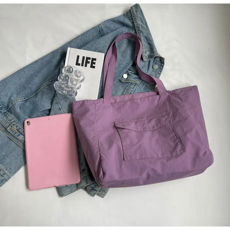 Purple Nylon Tote Bag Large Capacity Commuter Shoulder Bag — feature 9