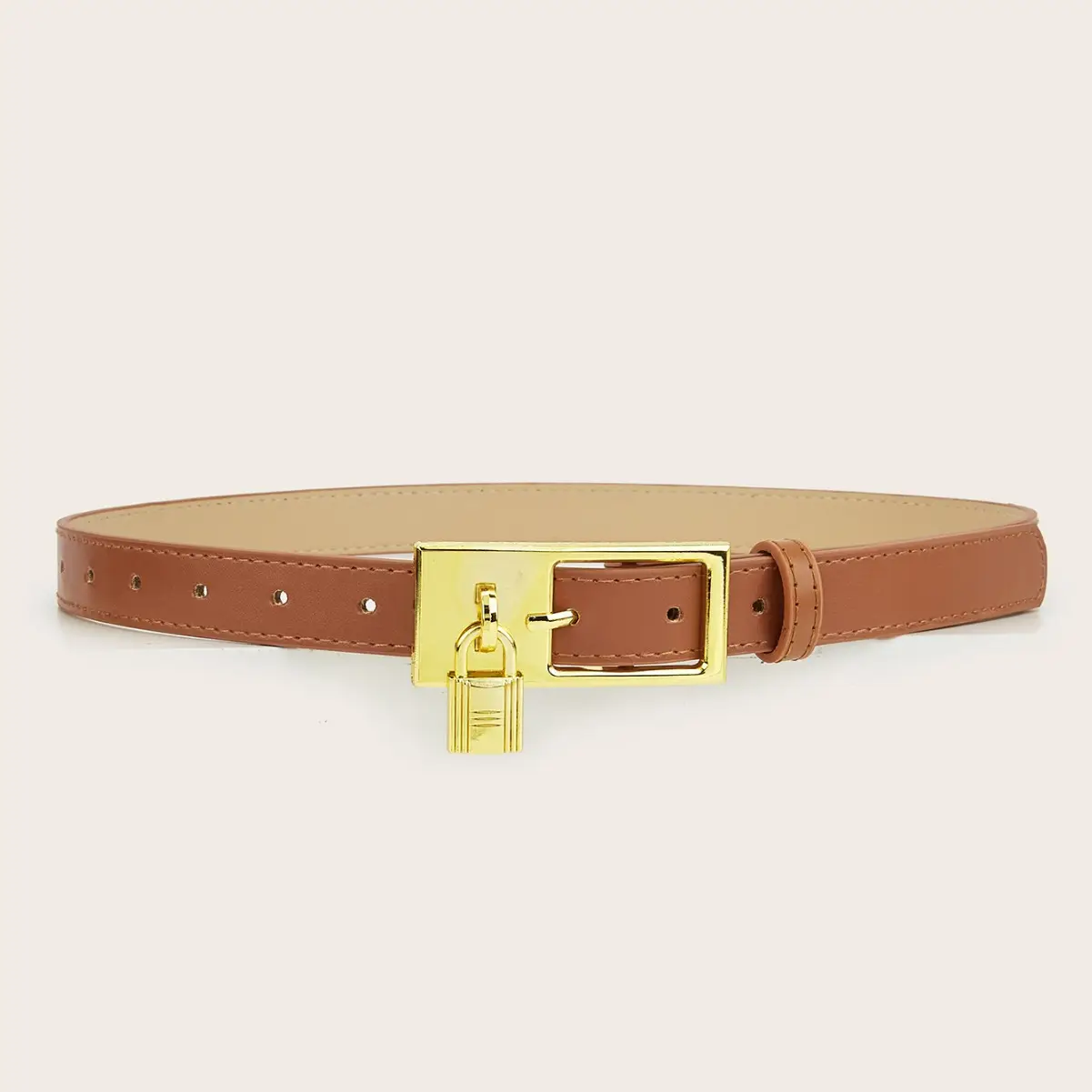 Women's Black Leather Belt with Gold Buckle