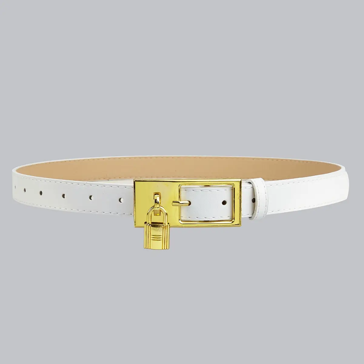 Women's Black Leather Belt with Gold Buckle