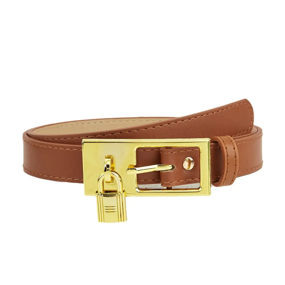 Women's Black Leather Belt with Gold Buckle