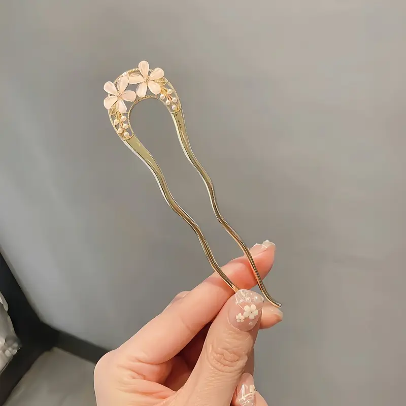 New Elegant Flower Hairpin High-Grade U-Shaped Chopsticks - Image 2