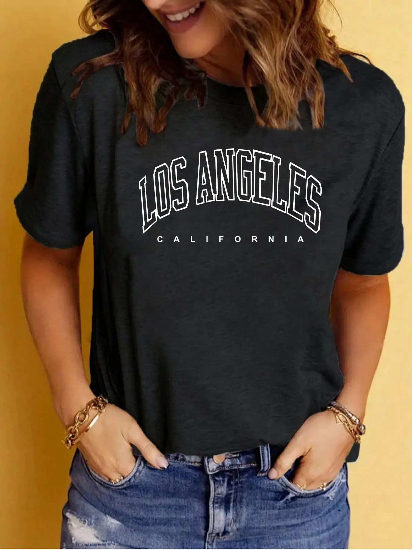 Women Los Angeles Printed T-Shirt White Casual Summer Wear - Image 2