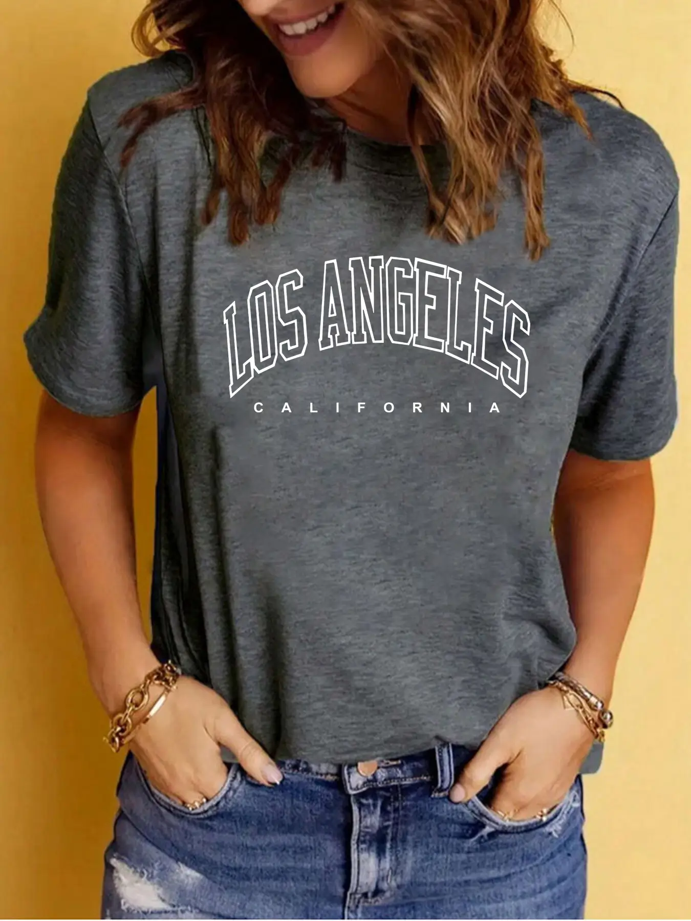 Women Los Angeles Printed T-Shirt White Casual Summer Wear - Image 5