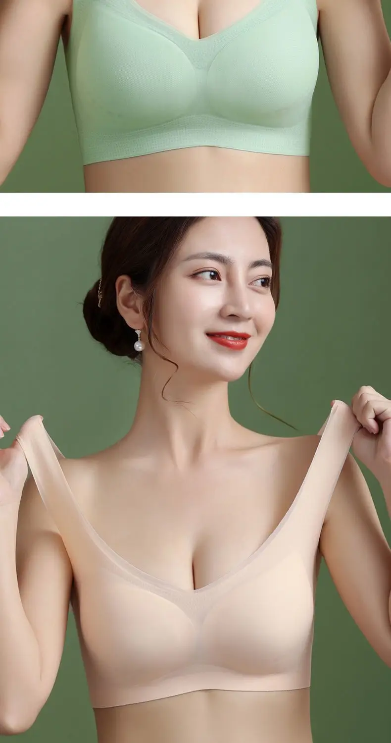 015# mesh breathable hole Cup ultra-thin seamless ice silk underwear women's wireless plus size bra push up small chest — feature 21