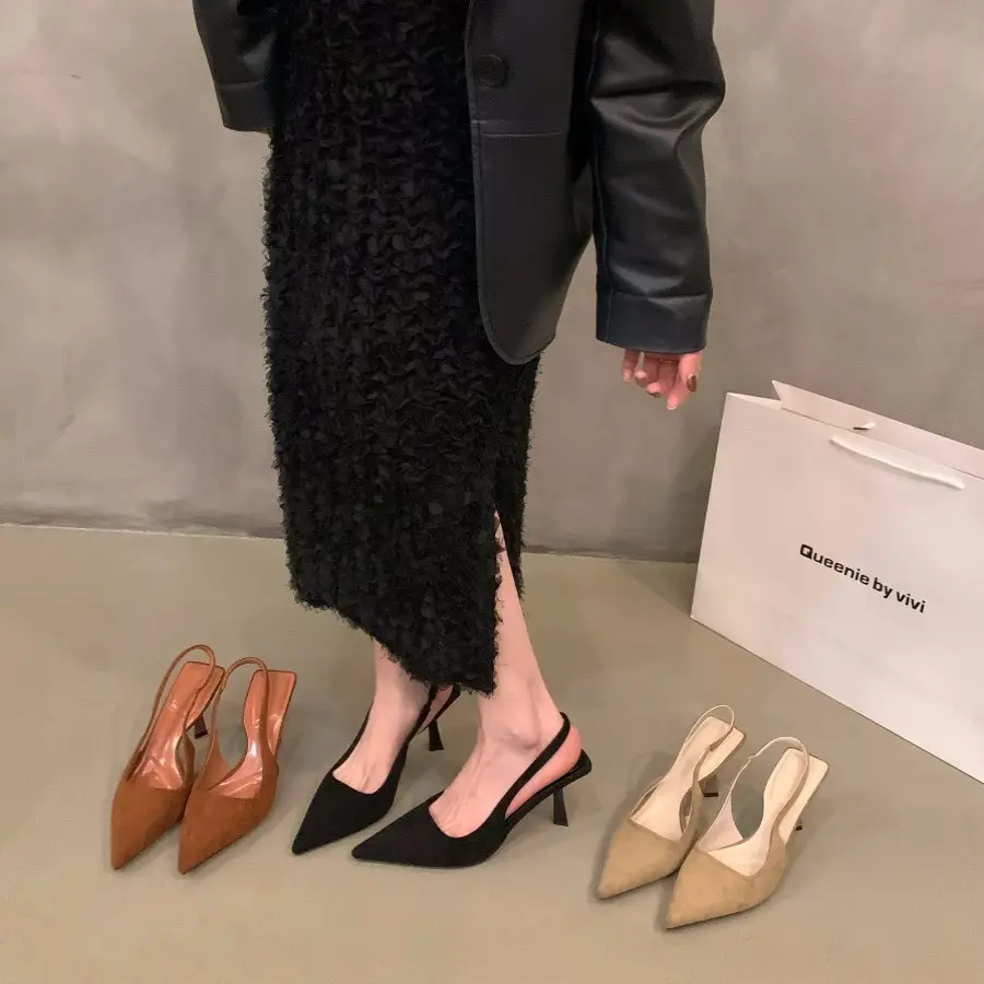 Black elegant ladies closed toe sandals fairy shoes 2024 new spring and summer French pointed high heels single-layer shoes - Image 5