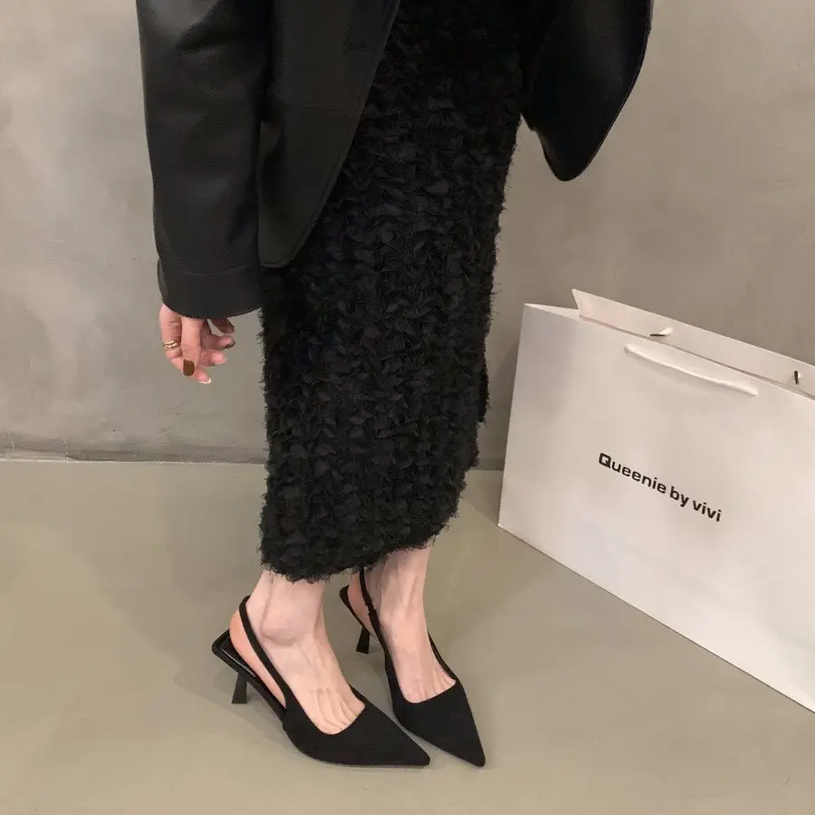 Black elegant ladies closed toe sandals fairy shoes 2024 new spring and summer French pointed high heels single-layer shoes - Image 7