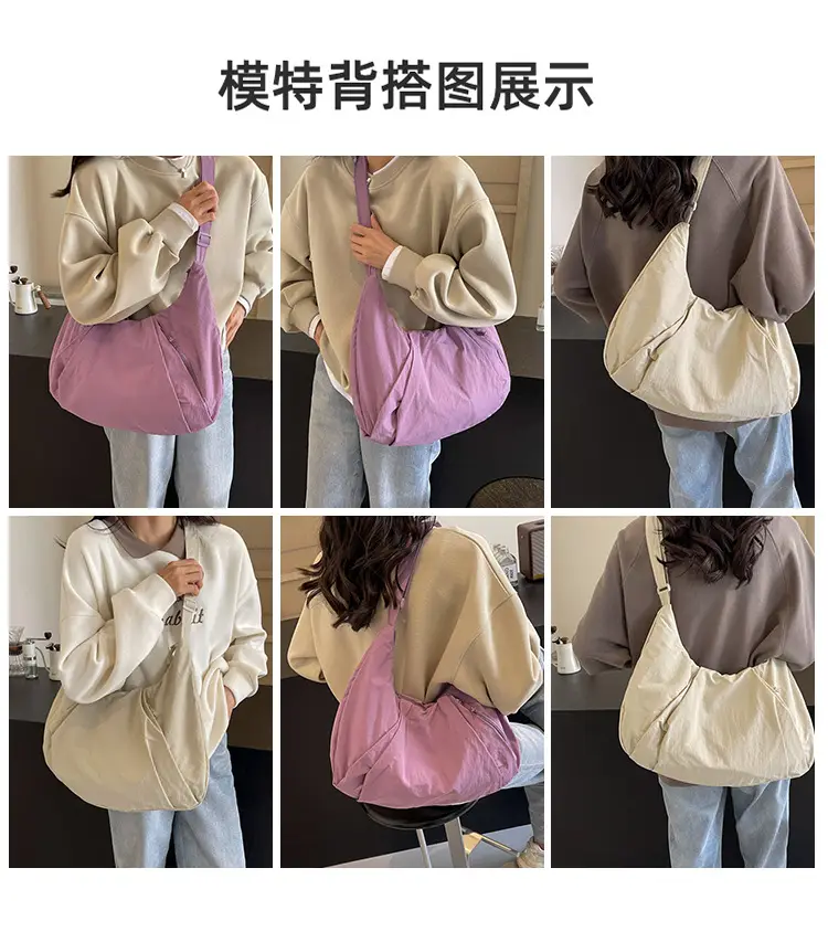 Japanese Style Pleated Messenger Bag Women Large Capacity Solid Color Cloth Bag — feature 10