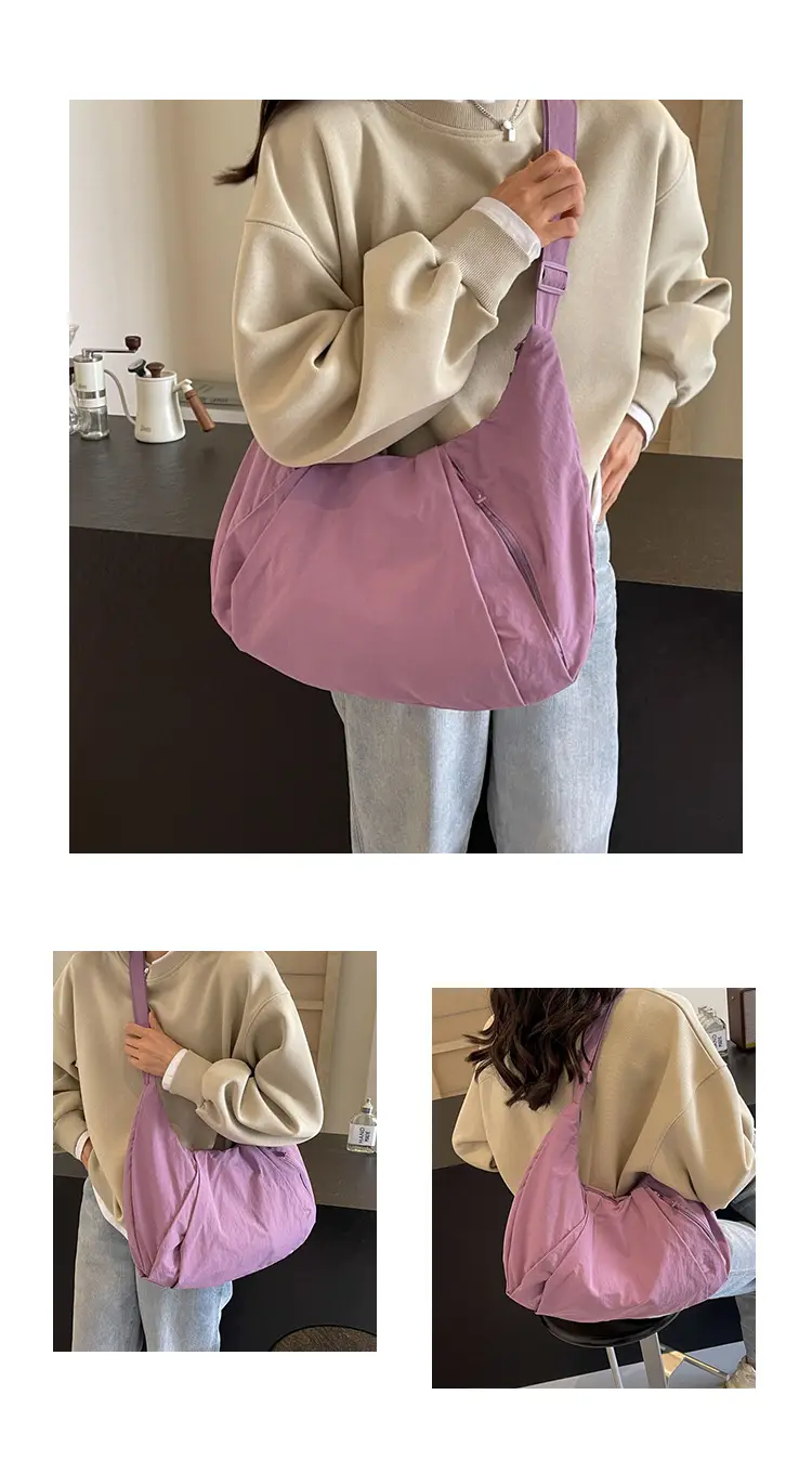 Japanese Style Pleated Messenger Bag Women Large Capacity Solid Color Cloth Bag — feature 11