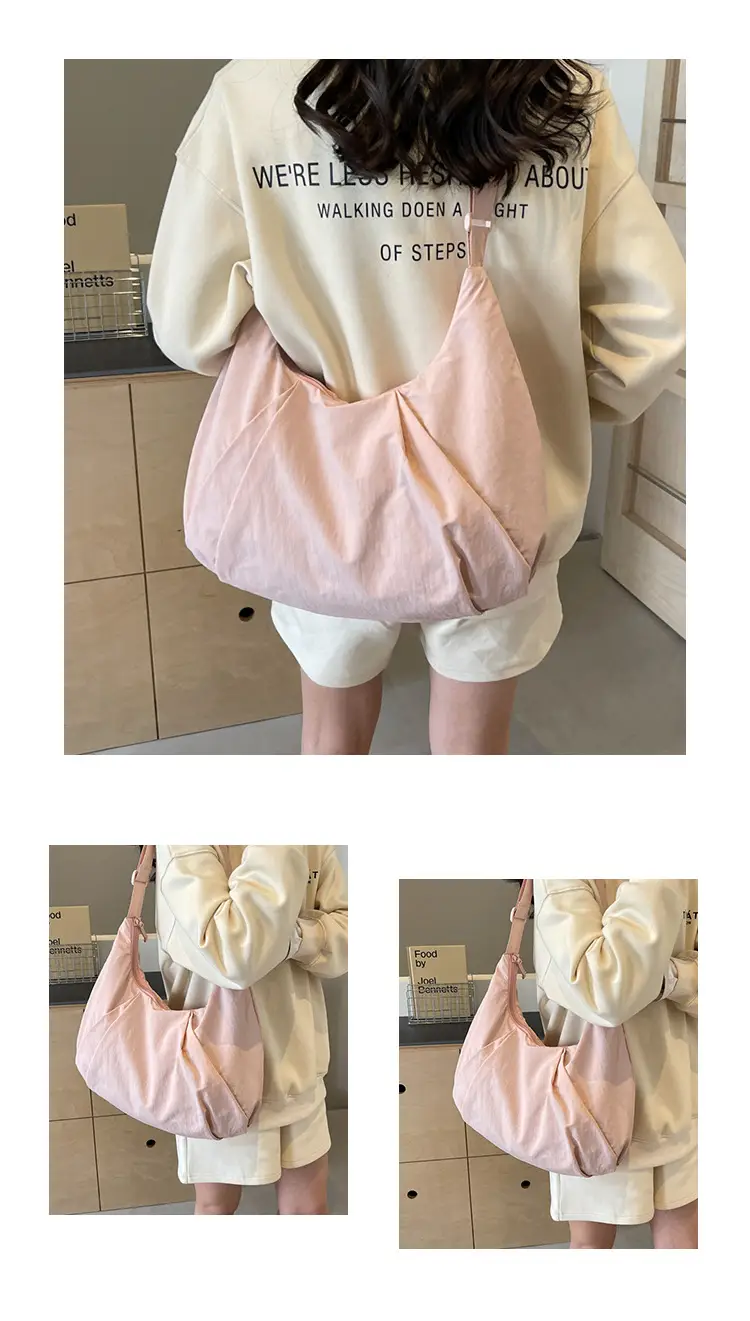 Japanese Style Pleated Messenger Bag Women Large Capacity Solid Color Cloth Bag — feature 13