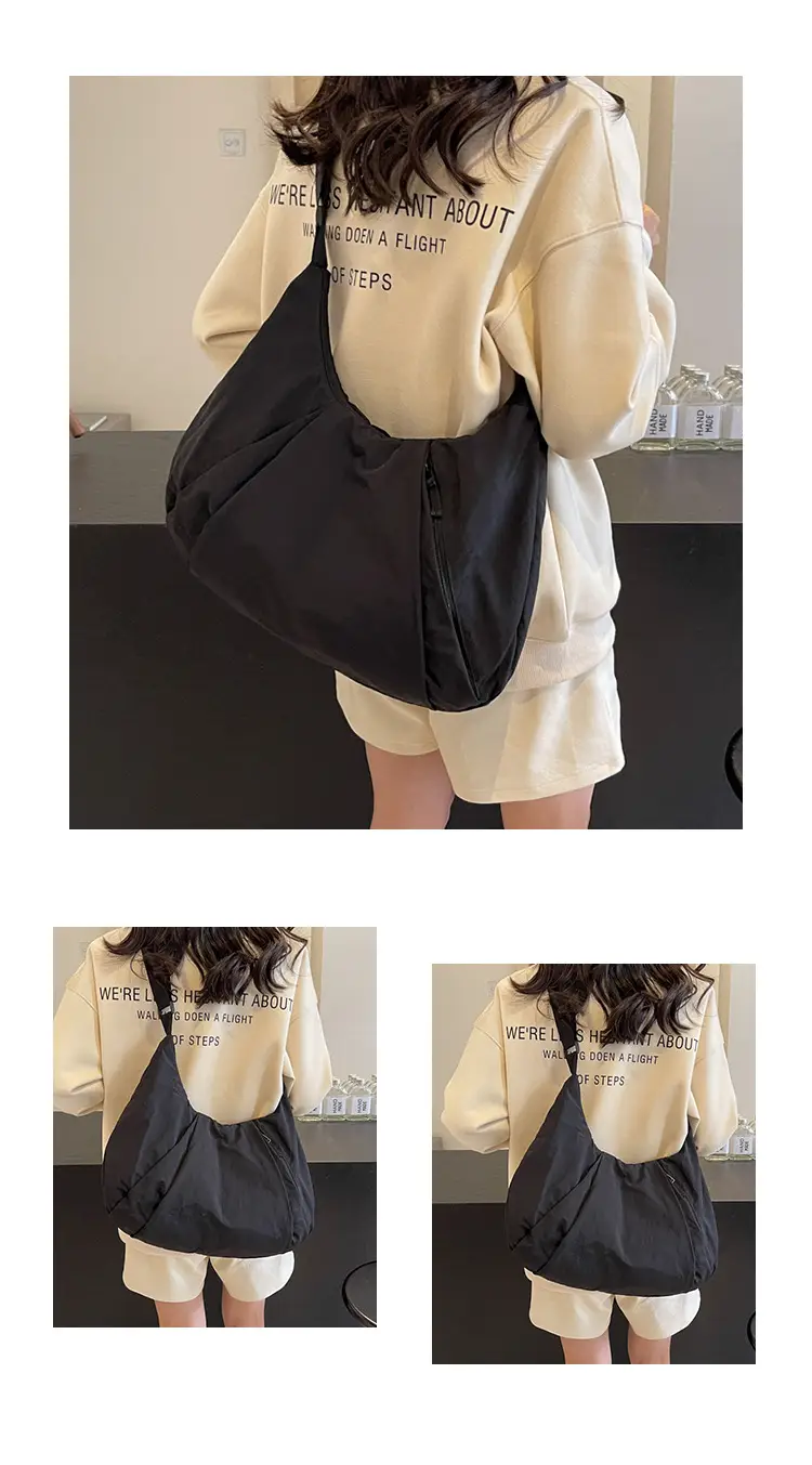 Japanese Style Pleated Messenger Bag Women Large Capacity Solid Color Cloth Bag — feature 14