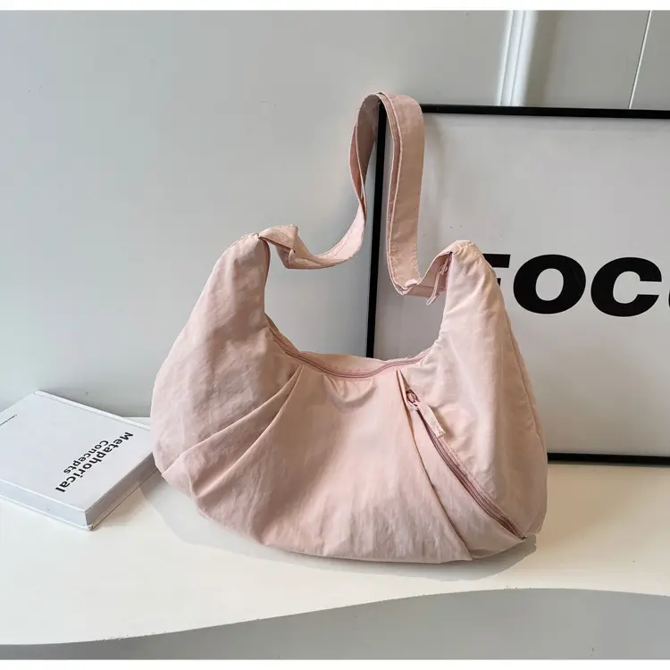 Japanese Style Pleated Messenger Bag Women Large Capacity Solid Color Cloth Bag — feature 21
