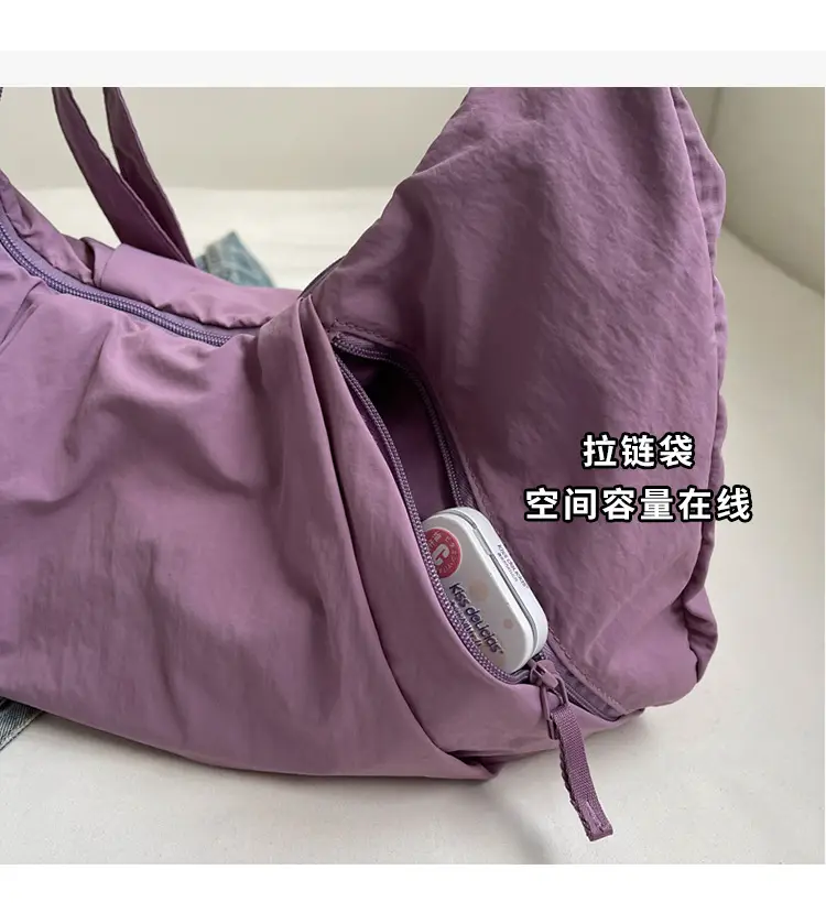 Japanese Style Pleated Messenger Bag Women Large Capacity Solid Color Cloth Bag — feature 6