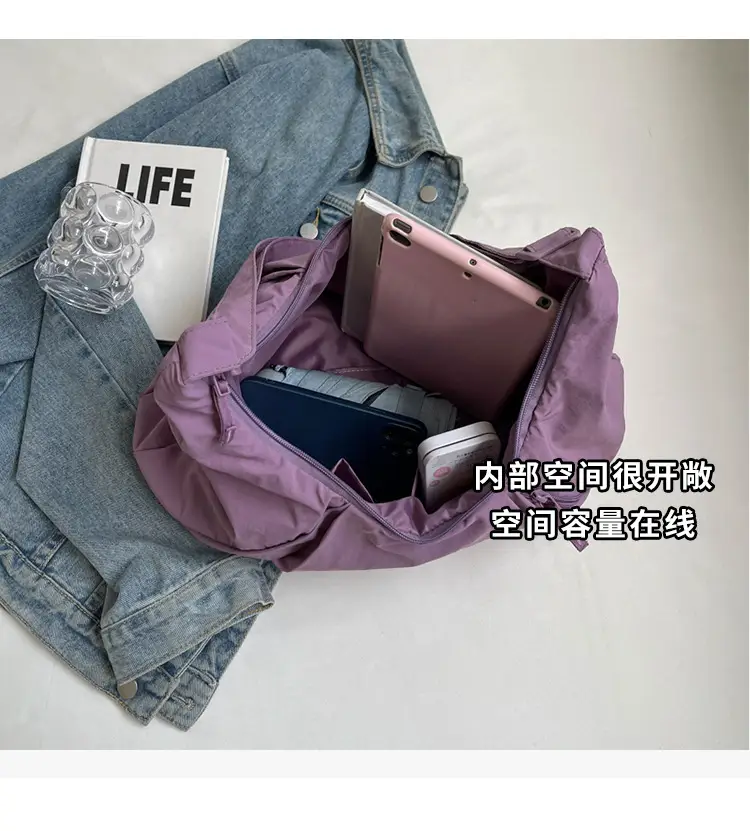 Japanese Style Pleated Messenger Bag Women Large Capacity Solid Color Cloth Bag — feature 8