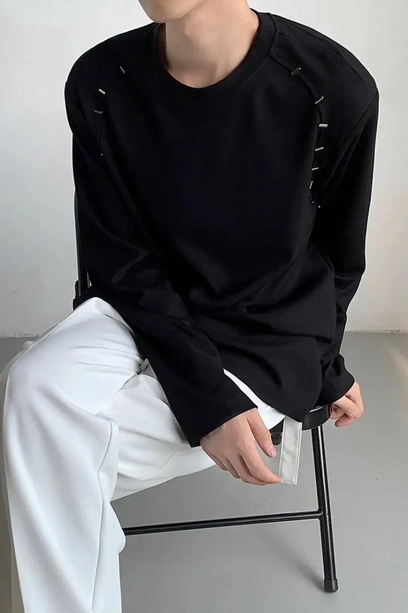 Men Women Black Long Sleeve T-Shirt with Zip Pockets — feature 10