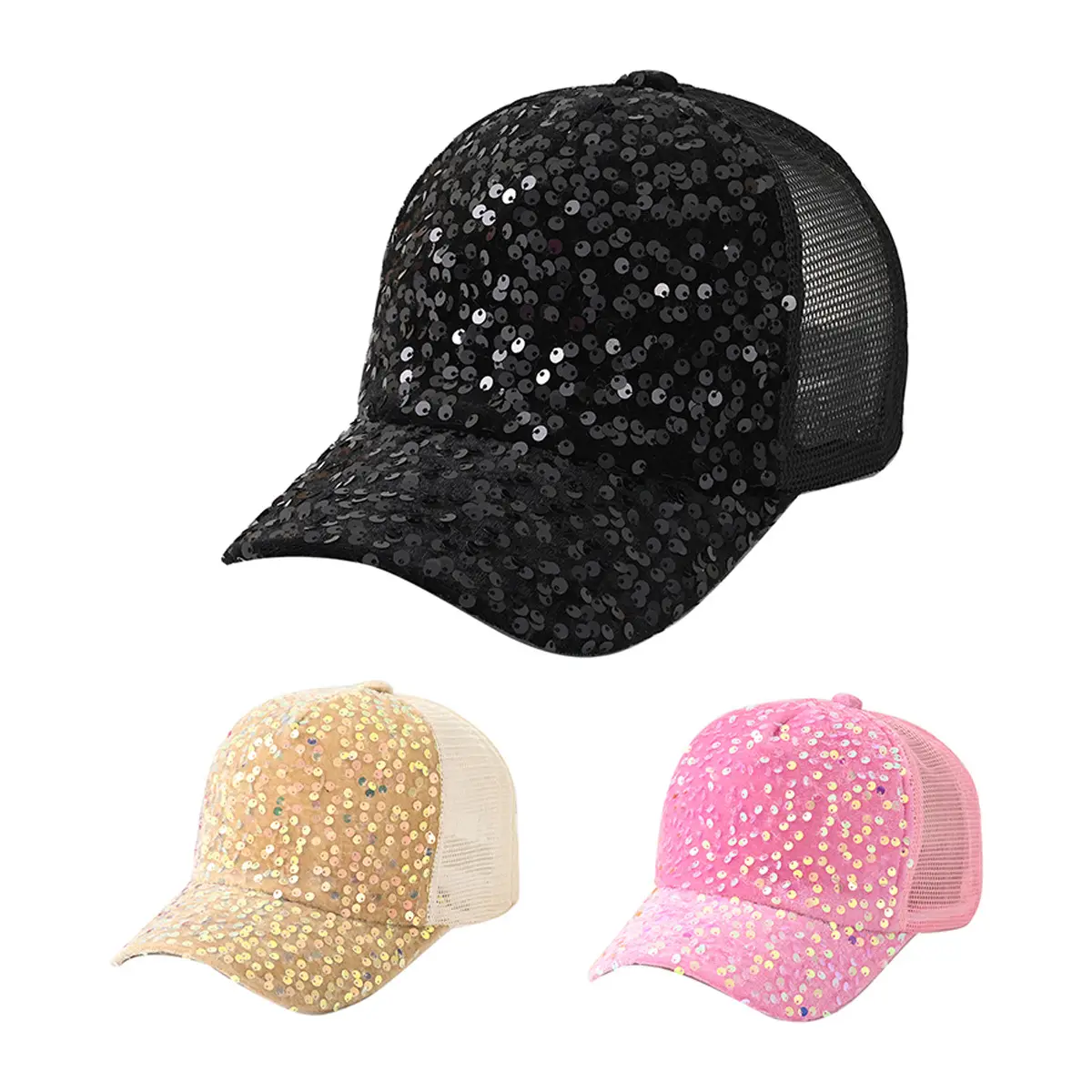 Black Sequin Grid Baseball Cap for Men Women - Image 4