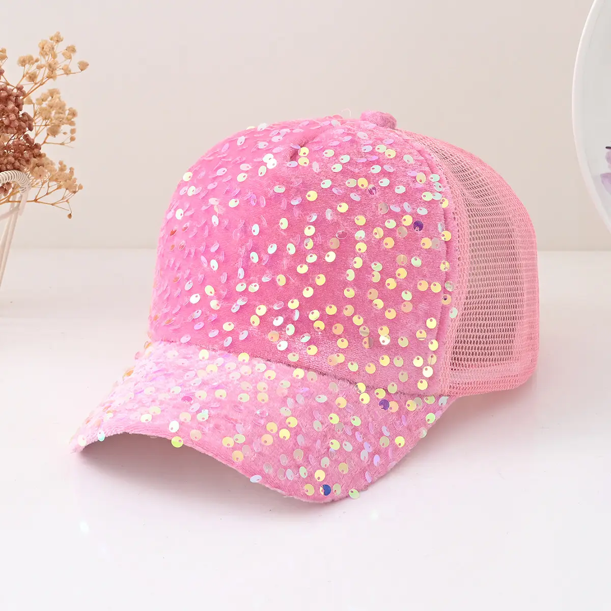 Black Sequin Grid Baseball Cap for Men Women - Image 2